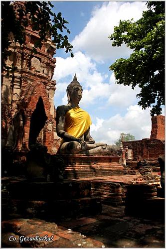 19_ayutthaya.jpg - Stone statue of Buddha  in old Wat Prha Mahathat Temple, Location: Tailand, Ayutthaya
